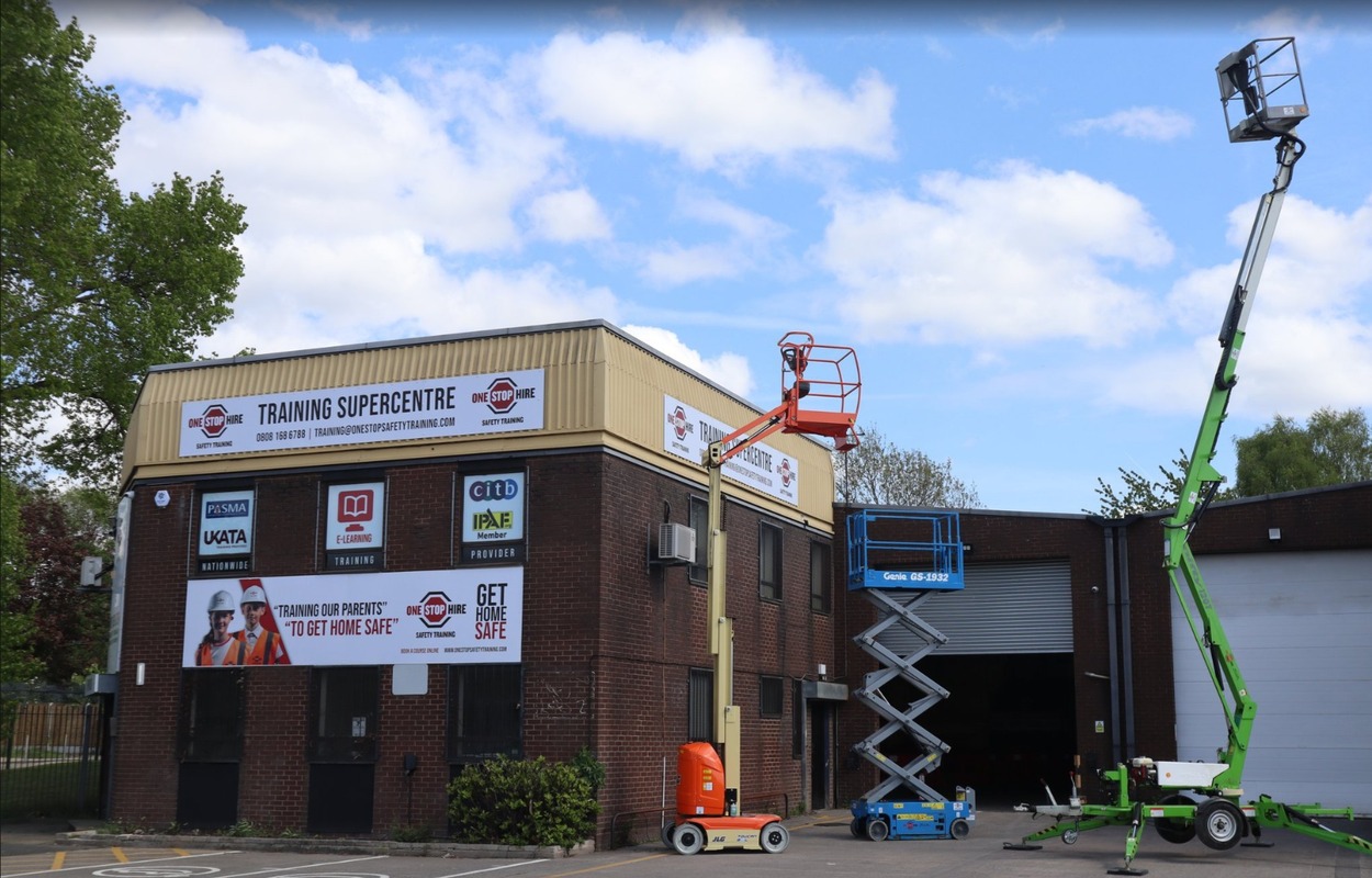 Our Manchester training supercentre, with access equipment outside
