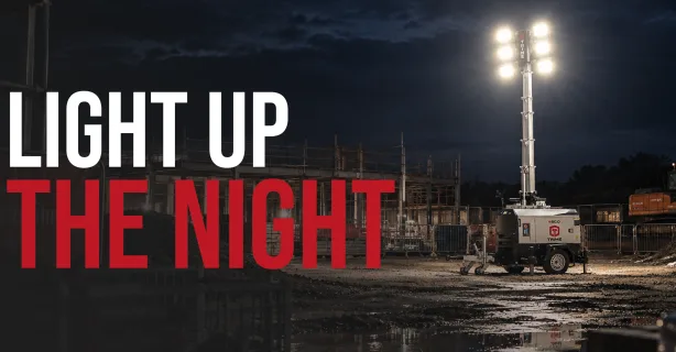 Light up the night — a lighting tower illuminating a construction site after dark