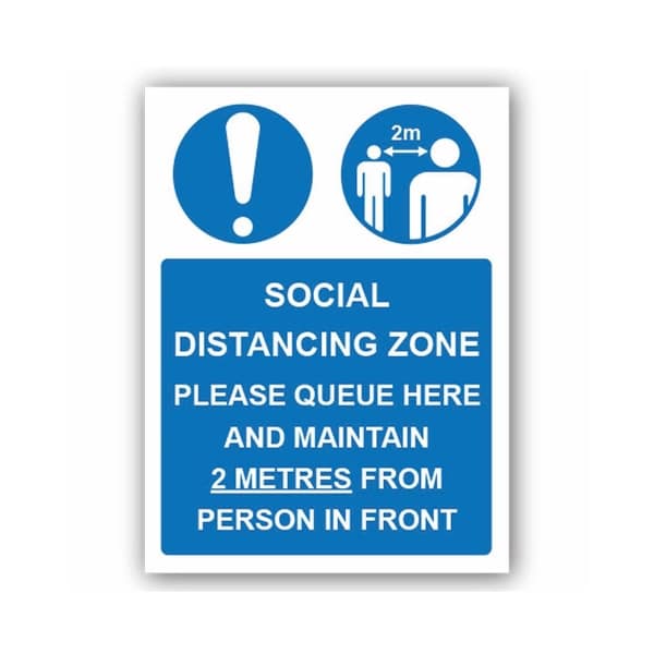 Social Distancing Zone Please Queue Here 1mm Rigid PVC 300 x 400mm