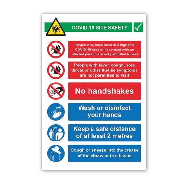 Covid 19 Site Safety Inst (6 message) Portrait 4mm Correx 600 x 900mm
