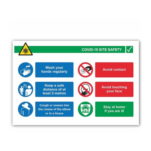 Covid 19 Site Safety Inst (6 message) Landscape 4mm Correx 900 x 600mm