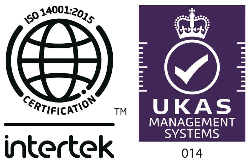 ISO 14001:2015 Intertek Certification and UKAS Management Systems accreditation marks