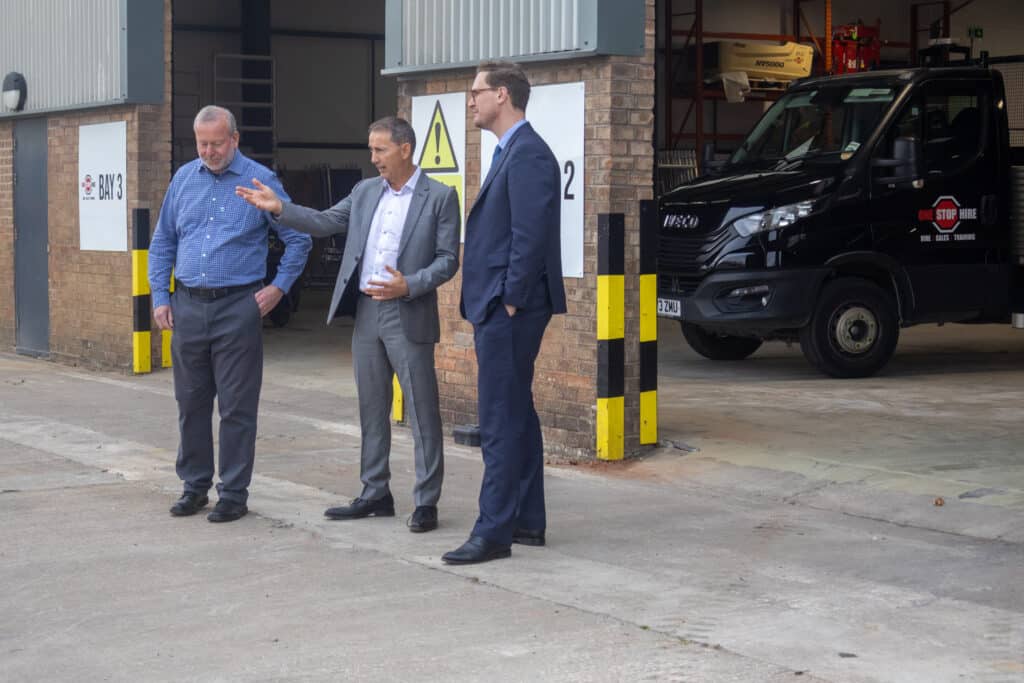 Steve Hitchen, Mark Bradshaw and Darren Jones MP discussing decarbonisation, reducing environmental impact through waste and equipment lifespan.