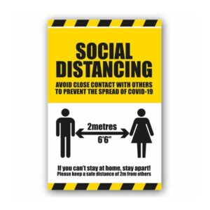 Covid-19 Social Distancing Instruction Label (Self Adhesive Vinyl) 300x200mm